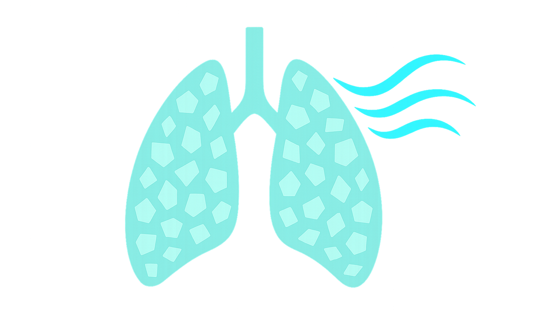 Ilustración minimalista de pulmones hechos de cristales de sal y curvas de aire en turquesa.