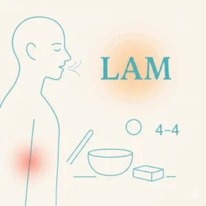 Ilustración del mantra LAM para el chakra raíz con respiración 4–4