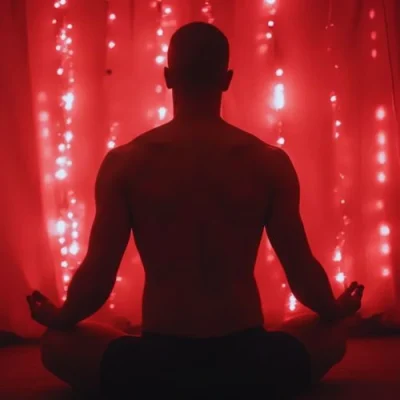 Silueta meditando en luz roja para Muladhara, chakra raíz